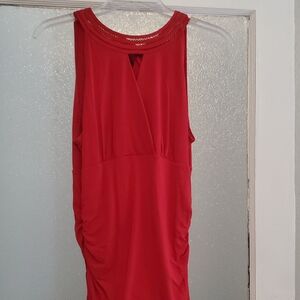 White House Black Market Red Keyhole Front Tie Back Top